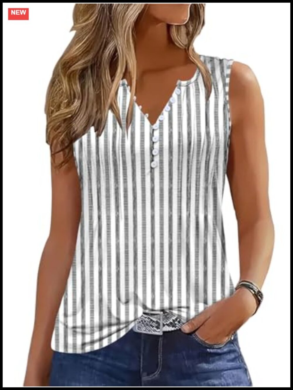 Pleated V Neck Button Down Tank Top Sleeveless Summer Blouse